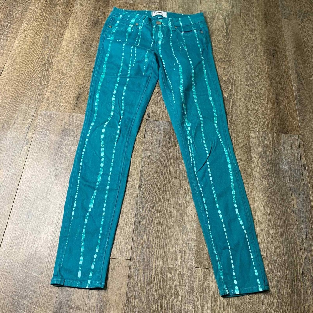 Paige Verdugo Super Skinny Jeans Womens Size 25 Green Batik Tie Dye Denim‎
